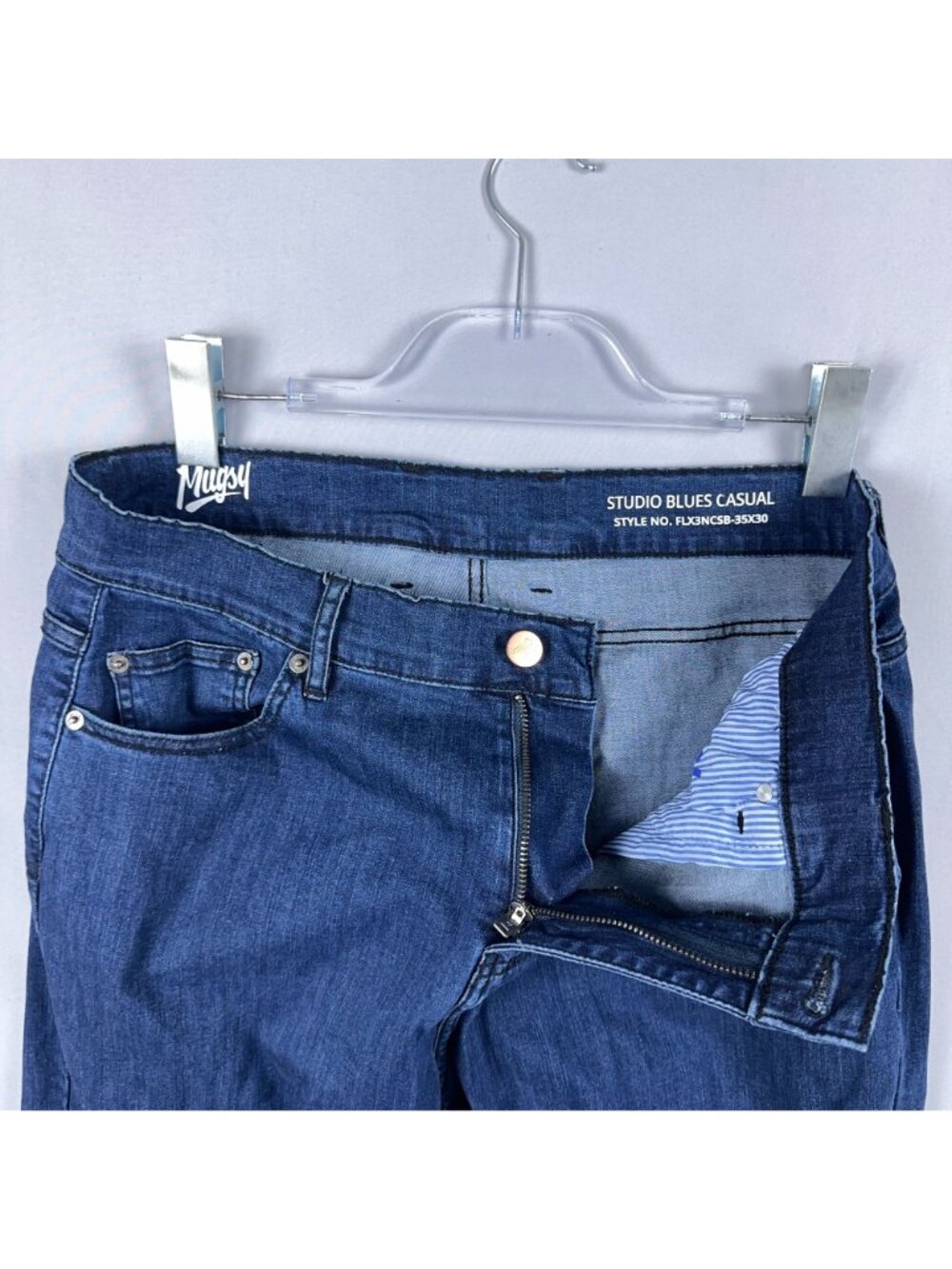 Mugsy Studio Blues Jeans Size 35x30 Casual Straight Leg Dark Wash - Picture 4 of 11